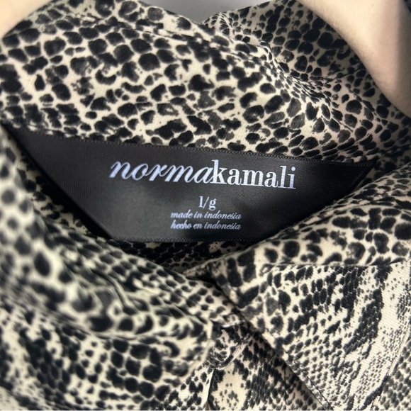 Norma Kamali Button down shirt dress in snake print 2023 stretch retro chic LG - Picture 10 of 13